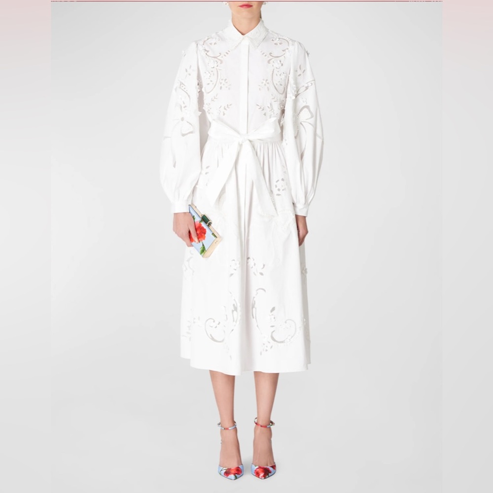 🎉HP🎉Carolina Herrera NWT Embroidered Balloon Sleeve Shirtdress
